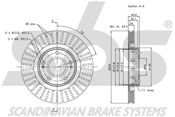 SBS 1815313043 Front brake disc ventilated 1815313043