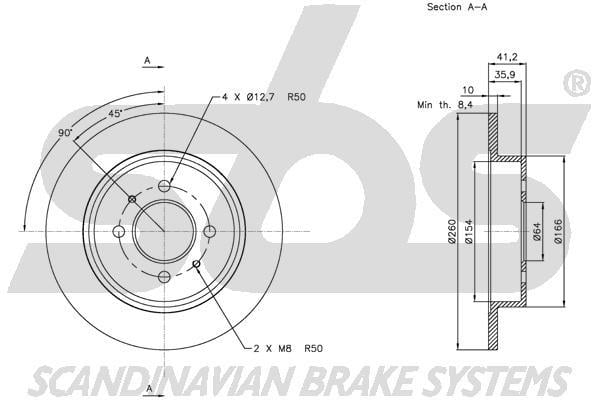 SBS 1815313045 Rear brake disc, non-ventilated 1815313045
