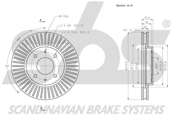 SBS 1815313052 Front brake disc ventilated 1815313052