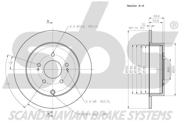 SBS 1815313053 Rear brake disc, non-ventilated 1815313053