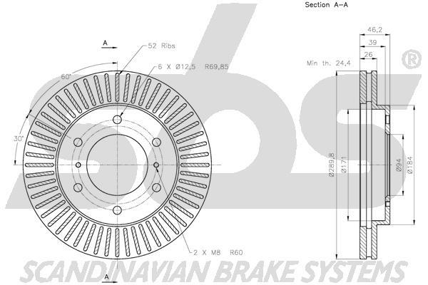 SBS 1815313054 Front brake disc ventilated 1815313054