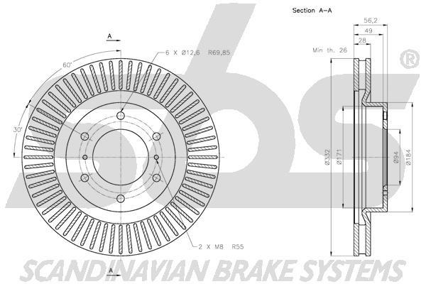 SBS 1815313055 Front brake disc ventilated 1815313055