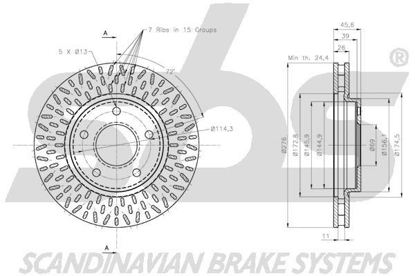 SBS 1815313057 Front brake disc ventilated 1815313057