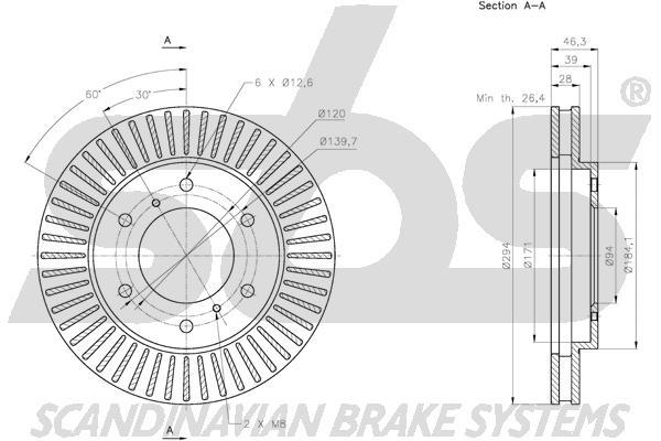 SBS 1815313059 Front brake disc ventilated 1815313059