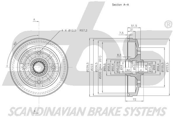 SBS 1825253203 Rear brake drum 1825253203