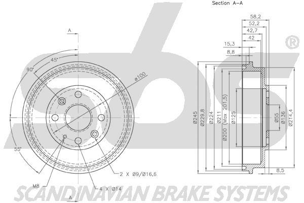 SBS 1825253212 Rear brake drum 1825253212