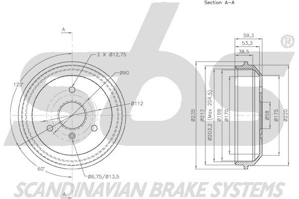 SBS 1825253302 Rear brake drum 1825253302