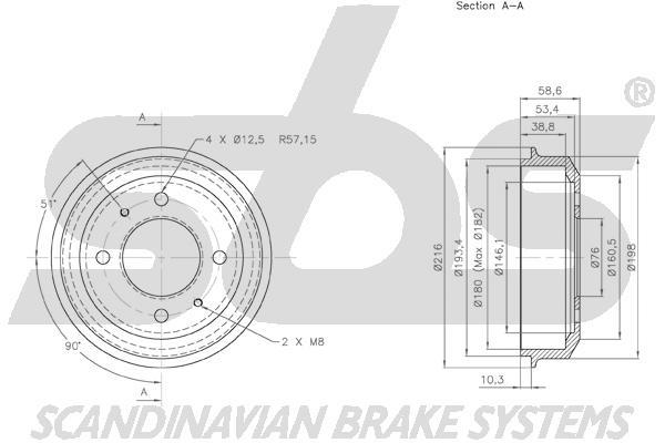 SBS 1825253404 Rear brake drum 1825253404