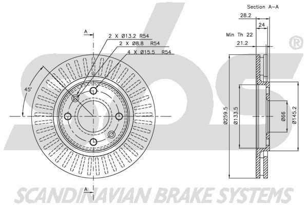 SBS 1815313719 Front brake disc ventilated 1815313719