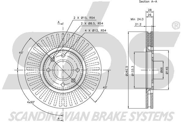 SBS 1815313720 Front brake disc ventilated 1815313720
