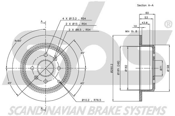 SBS 1815313721 Rear brake disc, non-ventilated 1815313721