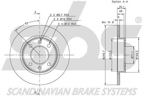 SBS 1815313722 Rear brake disc, non-ventilated 1815313722