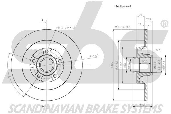 SBS 1815203972 Rear brake disc, non-ventilated 1815203972