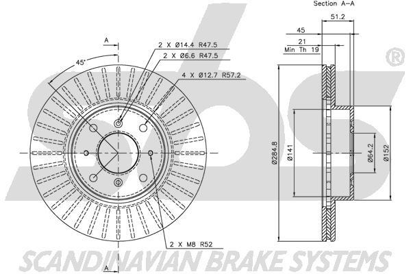 SBS 1815204010 Front brake disc ventilated 1815204010