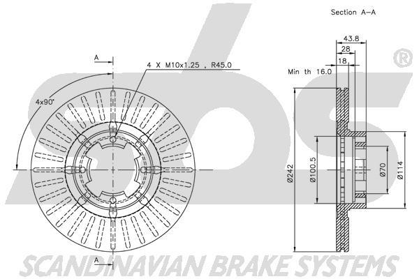 SBS 1815204402 Front brake disc ventilated 1815204402