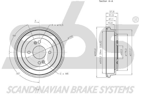 SBS 1825253413 Rear brake drum 1825253413