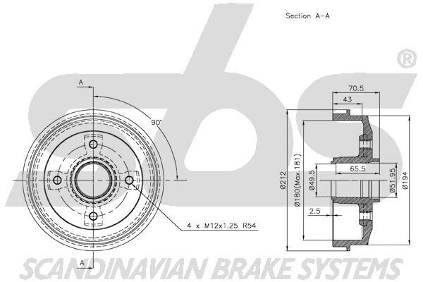 SBS 1825253704 Rear brake drum 1825253704