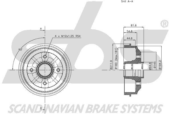 SBS 1825253705 Rear brake drum 1825253705