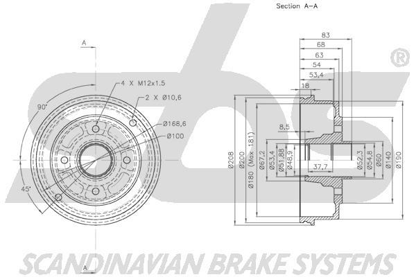 SBS 1825253911 Rear brake drum 1825253911