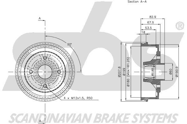 SBS 1825253919 Brake drum with wheel bearing, assy 1825253919