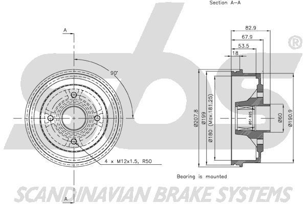 SBS 1825253920 Brake drum with wheel bearing, assy 1825253920
