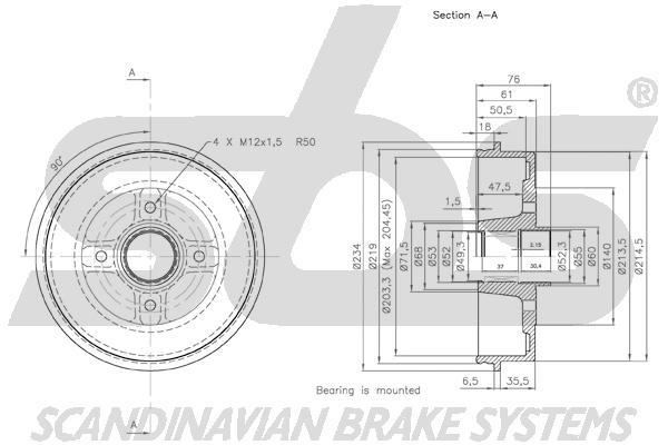 SBS 1825253921 Brake drum with wheel bearing, assy 1825253921