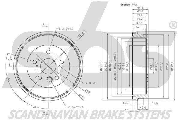 SBS 1825254518 Rear brake drum 1825254518