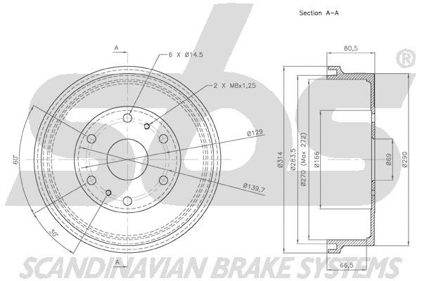 SBS 1825254520 Rear brake drum 1825254520