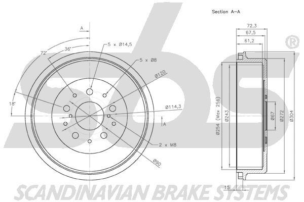 SBS 1825254528 Rear brake drum 1825254528