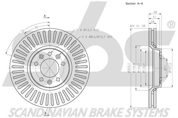 SBS 1815313734 Front brake disc ventilated 1815313734