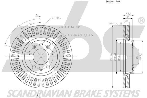 SBS 1815313735 Front brake disc ventilated 1815313735