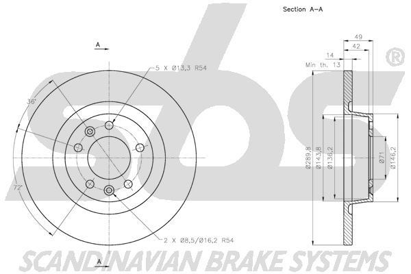 SBS 1815313736 Rear brake disc, non-ventilated 1815313736