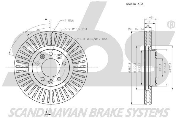 SBS 1815313741 Front brake disc ventilated 1815313741