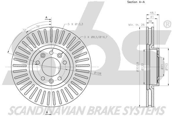 SBS 1815313742 Front brake disc ventilated 1815313742
