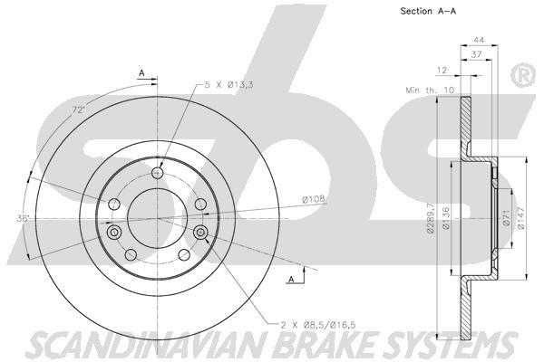 SBS 1815313744 Rear brake disc, non-ventilated 1815313744