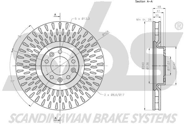 SBS 1815313745 Front brake disc ventilated 1815313745