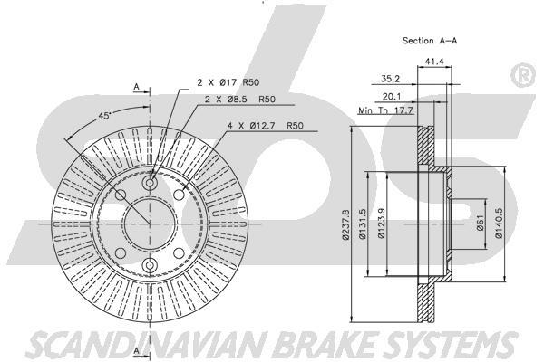 SBS 1815313909 Front brake disc ventilated 1815313909