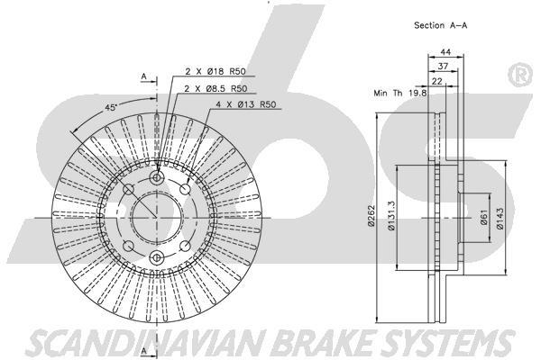SBS 1815313911 Front brake disc ventilated 1815313911