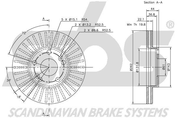SBS 1815313912 Front brake disc ventilated 1815313912