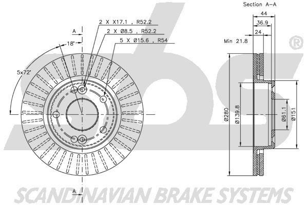 SBS 1815313913 Front brake disc ventilated 1815313913