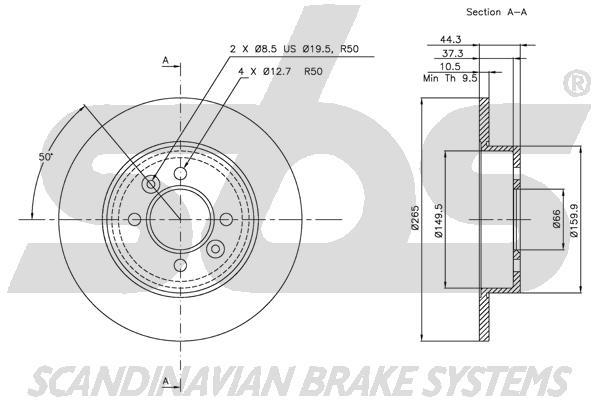 SBS 1815313914 Rear brake disc, non-ventilated 1815313914