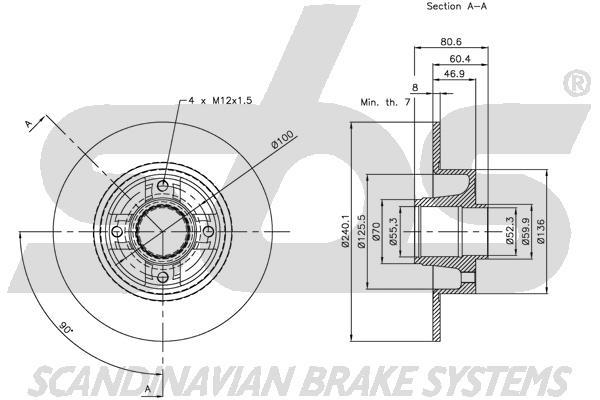 SBS 1815313937 Rear brake disc, non-ventilated 1815313937