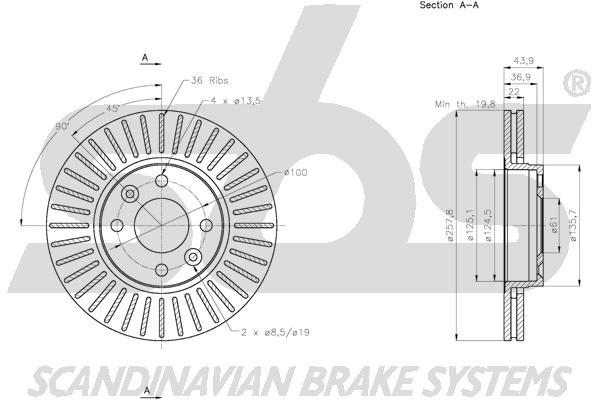 SBS 1815313992 Front brake disc ventilated 1815313992
