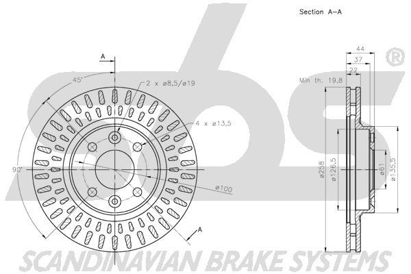 SBS 1815313996 Front brake disc ventilated 1815313996