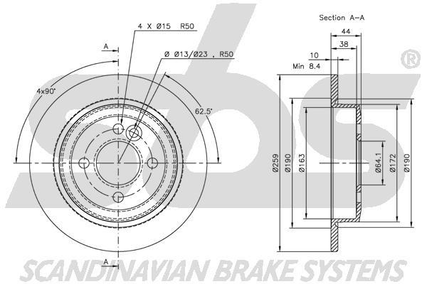SBS 1815314017 Rear brake disc, non-ventilated 1815314017
