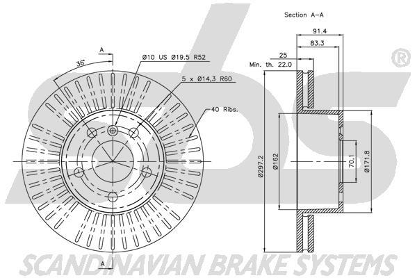 SBS 1815314022 Front brake disc ventilated 1815314022