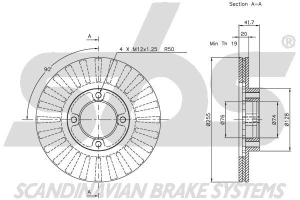 SBS 1815204525 Front brake disc ventilated 1815204525