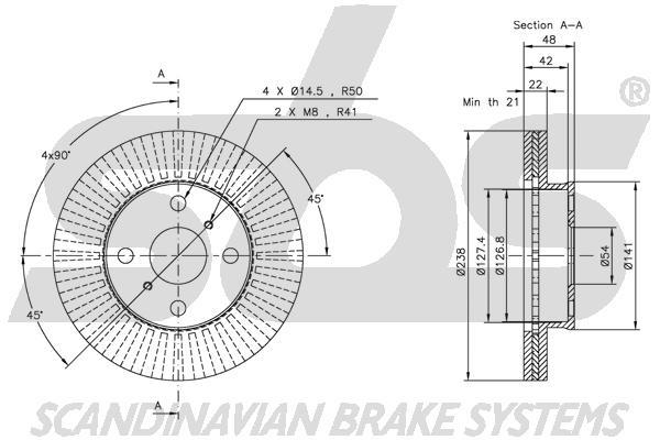 SBS 1815204530 Front brake disc ventilated 1815204530