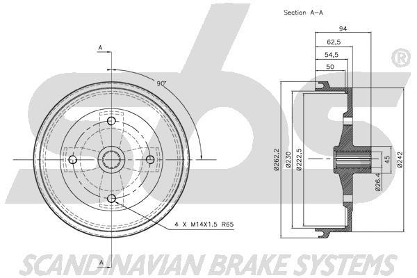 SBS 1825254704 Rear brake drum 1825254704