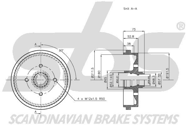 SBS 1825254708 Rear brake drum 1825254708